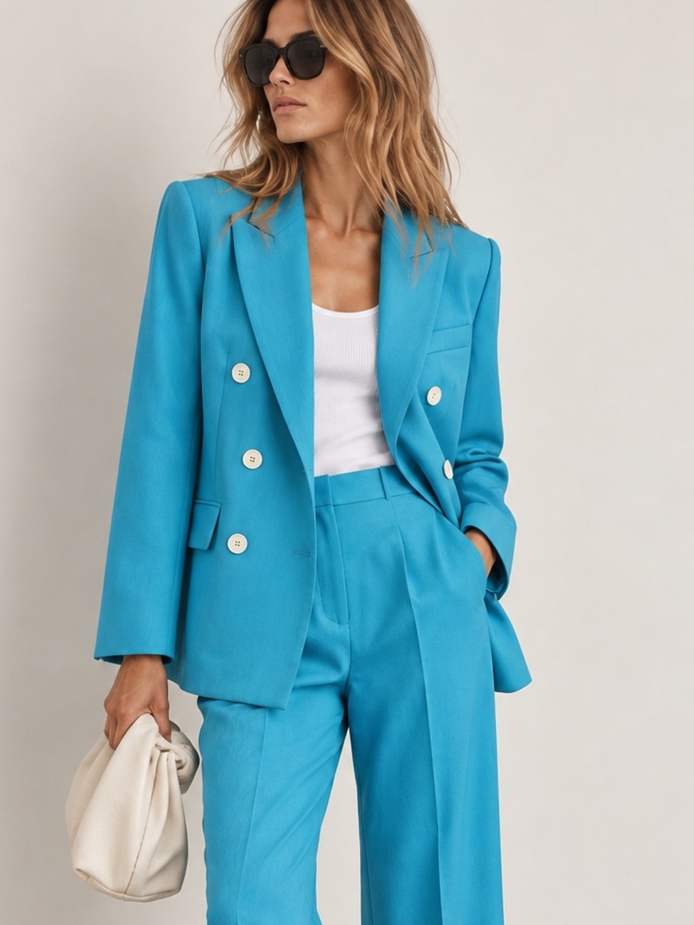 Zara Oversized Textured Double Breasted Blazer in Turquoise